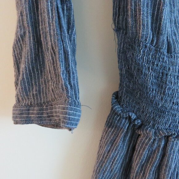 RAILS Juliette Salem Stripe Blue Linen Blend Tunic Mini Ruffle Dress - Size M - Picture 12 of 15